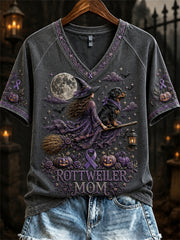 Women's Halloween Rottweiler Mom Alzheimer's Awareness short-sleeved T-shirt