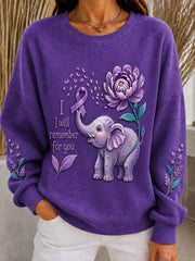 Women's Elephant  Alzheimer Ribbed Round-Neck Sweatshirt