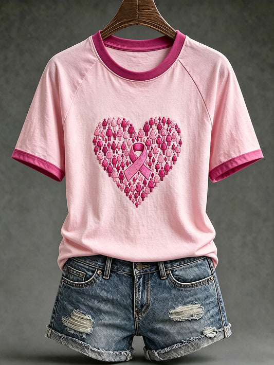 Women's pink charity ribbon pattern design casual short-sleeve T-shirt