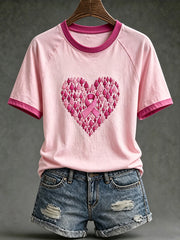 Women's pink charity ribbon pattern design casual short-sleeve T-shirt