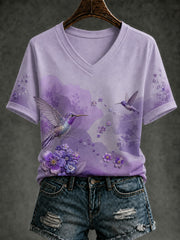 Women's Alzheimer's Disease Flowers Printed V-neck T-shirt