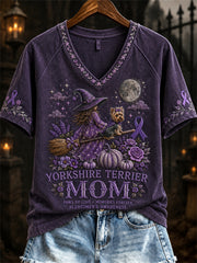 Women's Halloween Yorkshire Mom Alzheimer's Awareness short-sleeved T-shirt