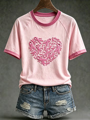 Women's pink charity ribbon pattern design casual short-sleeve T-shirt