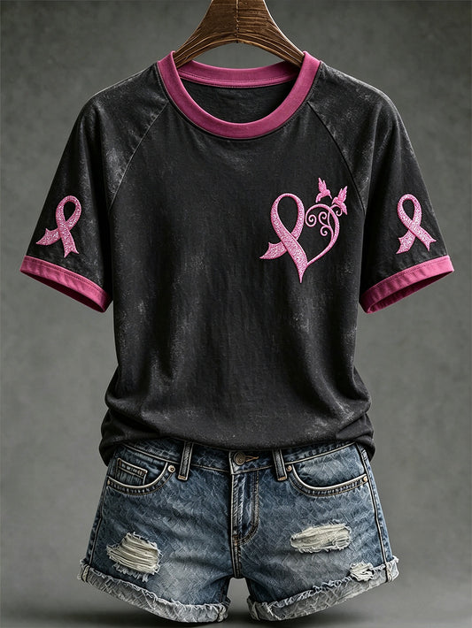Women's pink charity ribbon pattern design casual short-sleeve T-shirt
