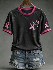 Women's pink charity ribbon pattern design casual short-sleeve T-shirt