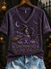 Women's Halloween Dachshund Mom Alzheimer's Awareness short-sleeved T-shirt