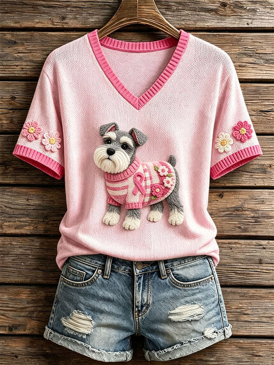 Women's Felt Art Schnauzer Pattern Knit Top