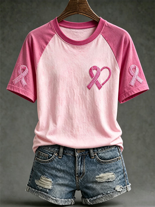 Women's pink charity ribbon pattern design casual short-sleeve T-shirt