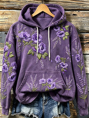 Women's purple flowers pattern printed causal hoodie