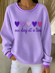 Women's  Alzheimer's Awareness Support Print Ribbed Round-Neck Sweatshirt