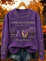 Women's Vintage Purple Ribbon Memory Matters Print Cozy Sweatshirt