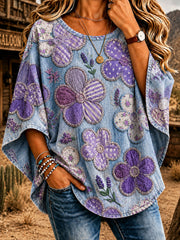 Women's Purple Floral Art Print Casual T-Shirt