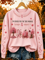Women's Vintage Pink Ribbon Fighting Together Print Comfy Sweatshirt