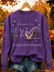 Women's Vintage Purple Ribbon Remember Love Print Cozy Sweatshirt