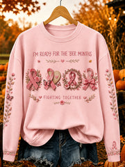 Women's Vintage Pink Ribbon Fighting Together Print Comfy Sweatshirt