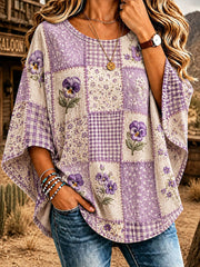 Women's Purple Floral Art Print Casual T-Shirt