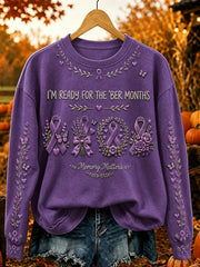 Women's Vintage Purple Ribbon Memory Matters Print Cozy Sweatshirt