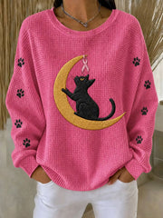 Women's Breast Cancer Halloween Black Cat Print Hoodie