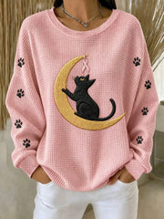 Women's Breast Cancer Halloween Black Cat Print Hoodie
