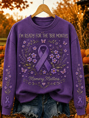 Women's Vintage Purple Ribbon Memory Matters Print Cozy Sweatshirt