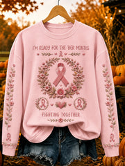 Women's Vintage Pink Ribbon Fighting Together Print Comfy Sweatshirt