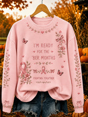 Women's Vintage Pink Ribbon Fighting Together Print Comfy Sweatshirt