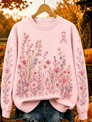 Women's Vintage Pink Ribbon Floral Print Comfy Sweatshirt