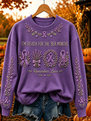 Women's Vintage Purple Ribbon Remember Love Print Cozy Sweatshirt