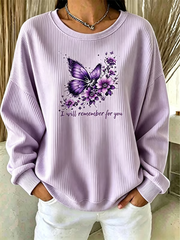 Women's Alzheimer's Awareness Purple Art Print Ribbed Round-Neck Sweatshirt