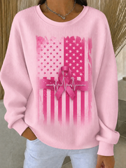 Women's Breast Cancer Ribbed Round-Neck Sweatshirt