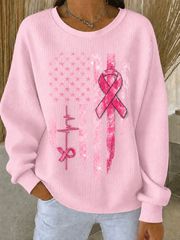 Women's Breast Cancer Ribbed Round-Neck Sweatshirt
