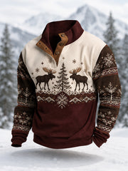 Men's Winter Moose Print Casual Pullover