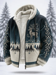 Men’s Nordic Reindeer Heritage Plush Zipper Hooded Coat