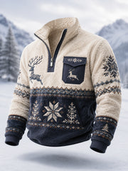 Men’s Nordic Reindeer Heritage Plush Zipper Pullover
