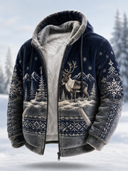 Men’s Nordic Reindeer Heritage Plush Zipper Hooded Coat