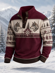Men's Winter Wolf Print Casual Pullover