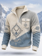 Men’s Nordic Reindeer Heritage Plush Zipper Pullover