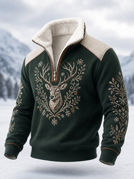Men’s Nordic Reindeer Heritage Plush Zipper Pullover