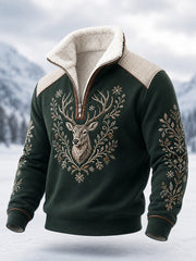 Men’s Nordic Reindeer Heritage Plush Zipper Pullover