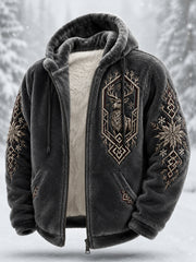 Men’s Nordic Reindeer Heritage Plush Zipper Hooded Coat