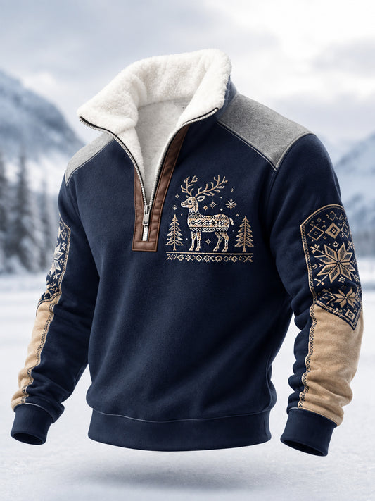 Men’s Nordic Reindeer Heritage Plush Zipper Pullover