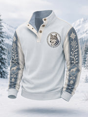 Men's Winter Wolf Print Casual Pullover