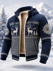 Men’s Nordic Reindeer Heritage Plush Zipper Hooded Coat