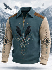 Men's Raven Print Casual Zipper Pullover