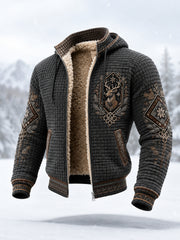 Men’s Nordic Reindeer Heritage Plush Zipper Hooded Coat