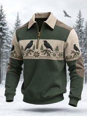 Men's Raven Print Casual Zipper Pullover