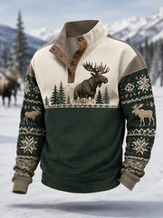 Men's Winter Moose Print Casual Pullover