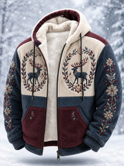 Men’s Nordic Reindeer Heritage Plush Zipper Hooded Coat