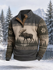 Men's Winter Moose Print Casual Pullover