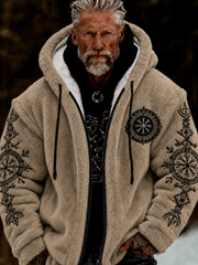 Men's Viking Celtic Art Plush Cozy Warm Zipped Hooded Jacket